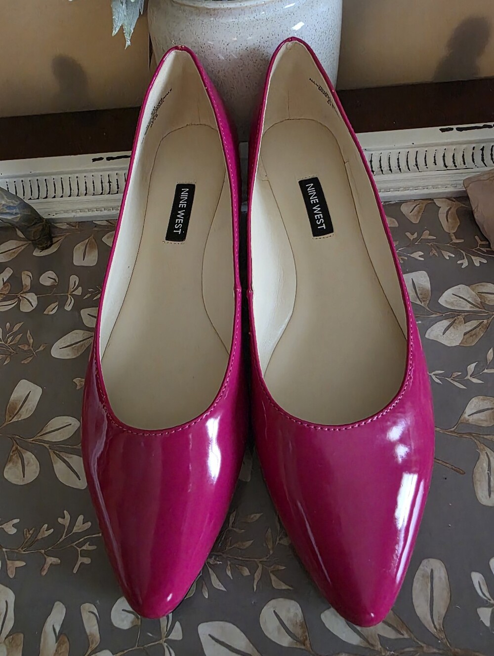 Nine West Patent Pointed-Toe Flats in Hot Pink